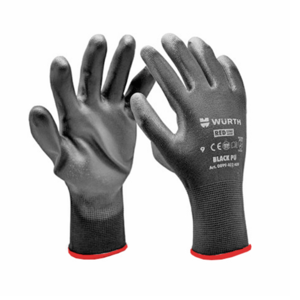 Перчатки рабочие черные (с красной окантовкой) WURTH BLACK PU  размер 6